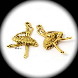 10 breloques danseuses ballerine métal doré en tutu 37x23mm