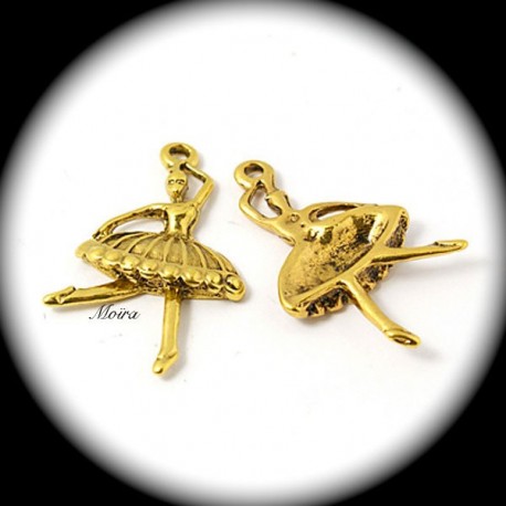 10 breloques danseuses ballerine métal doré en tutu 37x23mm