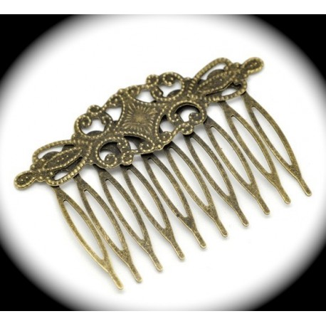 6 peignes à cheveux  ciselées fin filigranes métal de couleur bronze 65mm