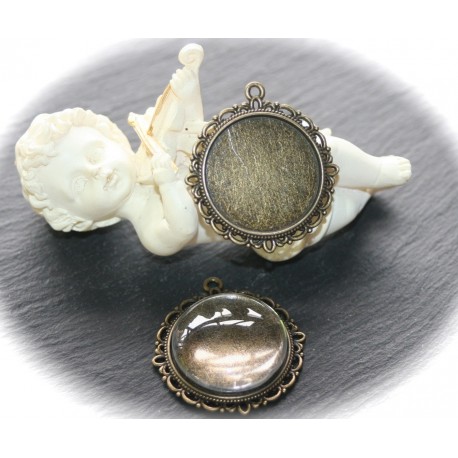 5 supports cabochons alliage de zinc bronze dentelle