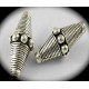 2 perles toupie métal argenté esprit ethnique striée ovale 22x10mm