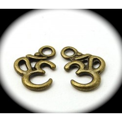 10 breloques "ohm" symbole hindouiste métal couleur bronze 16x11mm