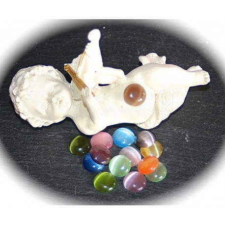 10 cabochons oeil de chat multicolore rond fond plat 10mm