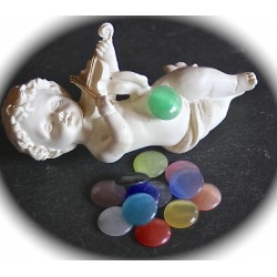 10 cabochons oeil de chat multicolore rond fond plat 12mm