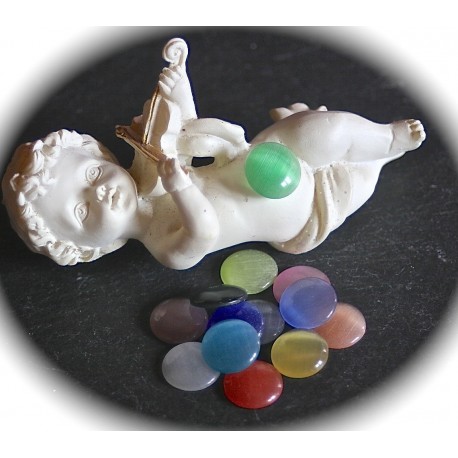 10 cabochons oeil de chat multicolore rond fond plat 12mm