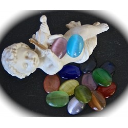 4 cabochons oeil de chat multicolore ovale fond plat 13x18mm