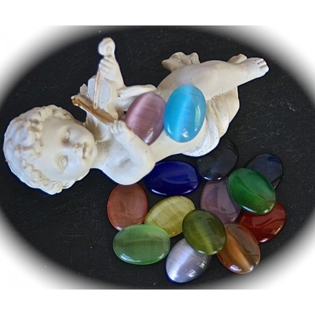 4 cabochons oeil de chat multicolore ovale fond plat 13x18mm