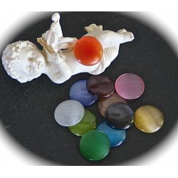10 cabochons oeil de chat multicolore rond fond plat 20mm