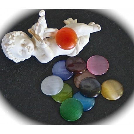 10 cabochons oeil de chat multicolore rond fond plat 20mm
