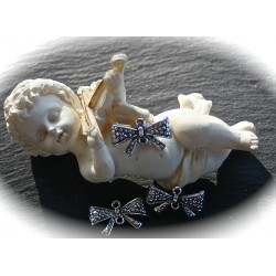 x10 connecteurs noeuds papillons métal argenté relief 20x12mm