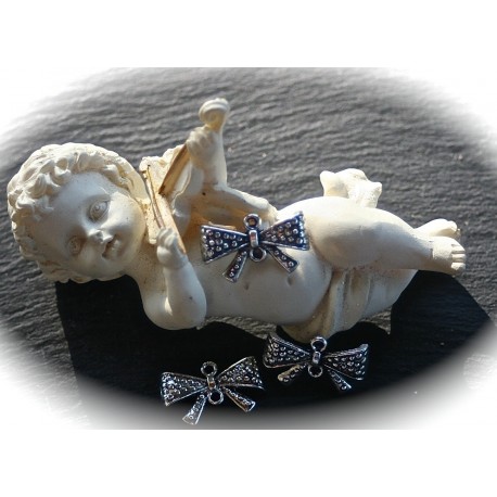 x10 connecteurs noeuds papillons métal argenté relief 20x12mm