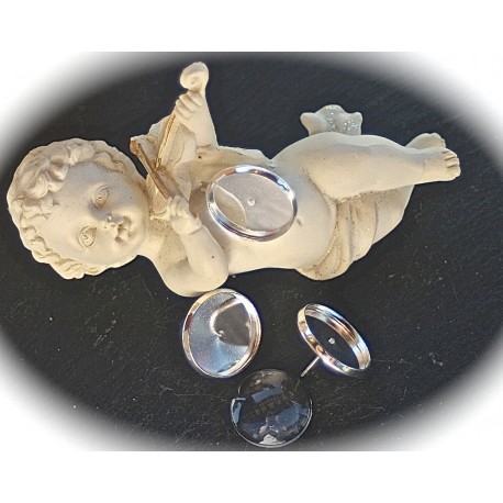 10 supports boucles d'oreille à clou laiton argent clair 16mm
