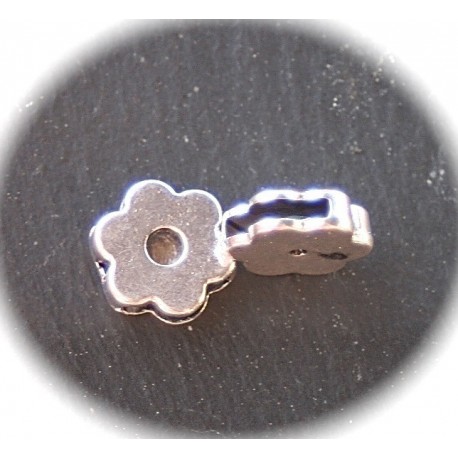 2 perles coulissante fleurs métal argenté 12x4mm