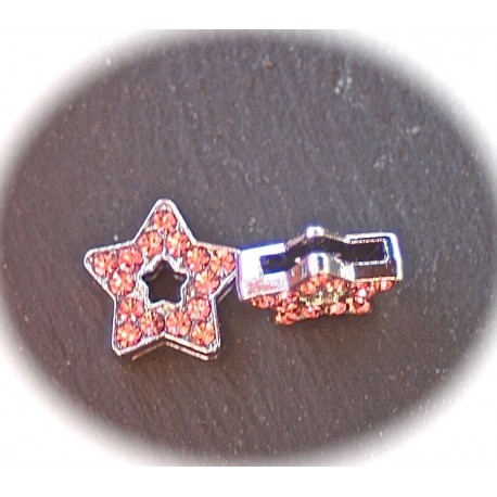 2 perles  passante coulissante ruban étoile sertis cristal rose 16mm