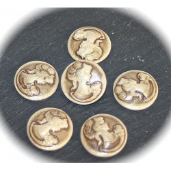lot de 6 cabochons rond femme esprit Empire 20mm mordoré