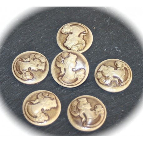 lot de 6 cabochons rond femme esprit Empire 20mm mordoré