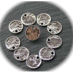 10 breloques  pampilles martelées métal argentées vieillies réversible 14mm