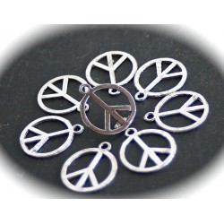 10 breloques "peace " métal argenté reversible dimension 23mm