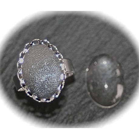 2 supports de bagues dentelles argenté  ovale  13x18mm