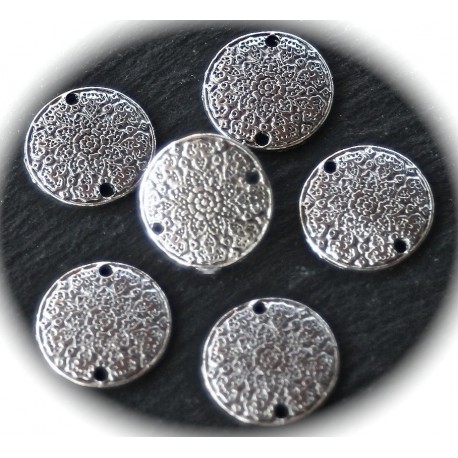 6 connecteurs esprit ethnique ciselés métal argenté 19mm