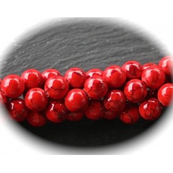 20 perles pierre jade rouge marbré noir 8mm rondes