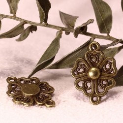 10 connecteurs fleur bronze plat en relief 21x15mm