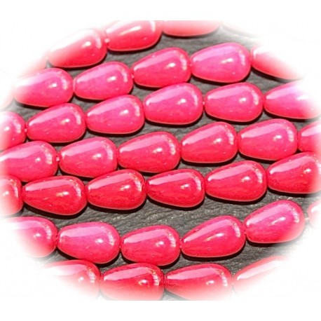 4 gouttes de jade framboise rose  diametre 14x8mm