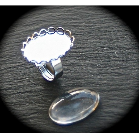2 bagues métal argenté platine dentelle 18X24MM