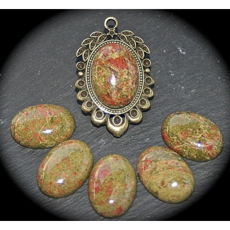 1 cabochon de pierre semi précieuse d'unakite  verte et brique 18x25mm