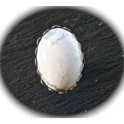 x1 cabochon pierre de Howlite blanche veiné gris  ovale  18x25mm