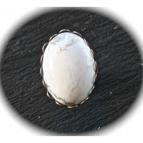 x1 cabochon pierre de Howlite blanche veiné gris  ovale  18x25mm