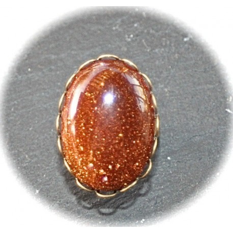 x1 cabochon pierre chocolat pailleté or "goldstone " ovale  18x25mm