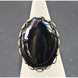 x1 cabochon onyx véritable noir ovale  18x25mm
