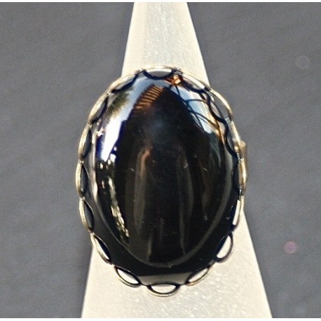 x1 cabochon onyx véritable noir ovale  18x25mm