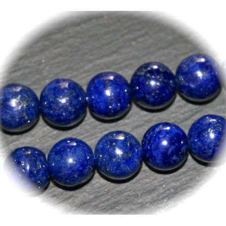 x10 perles rondes 10mm lapis-lazuli pailleté or