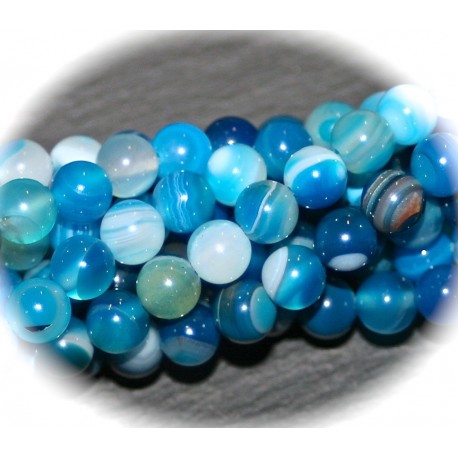 x10 perles d'agate bleu veinée 6mm