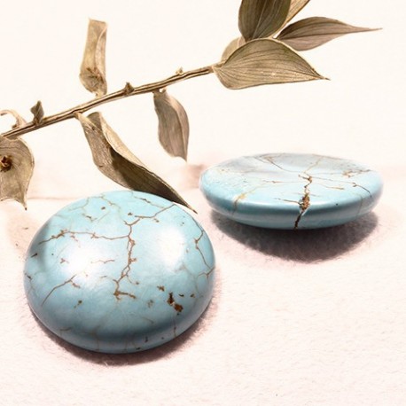x1 cabochon rond turquoise howlite veiné 25mm
