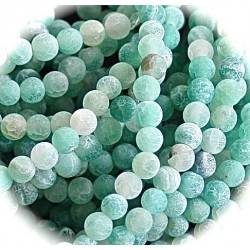 x20 perles d'agate givrée craquelée 4 mm vert d'eau ronde
