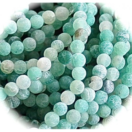 x20 perles d'agate givrée craquelée 4 mm vert d'eau ronde