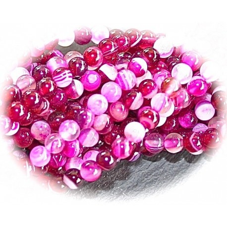 x10 perles d'agate framboise et rose veinée ronde 4mm
