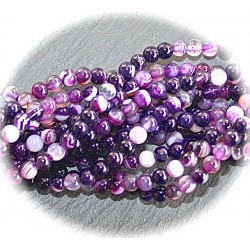 10 perles d'agate violine et prune  veinée  ronde  4mm