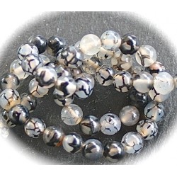 x10 perles d'agate "dragon" noir et grise 6mm