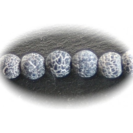 8 perles d'agates craquelées noir de lave 8mm