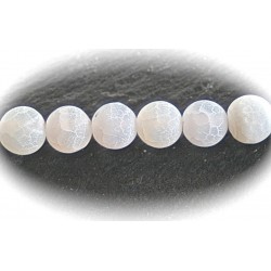 10 perles d'agates craquelées blanc neigeux 8mm