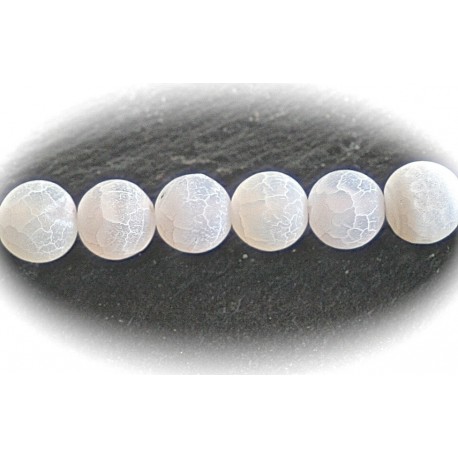 10 perles d'agates craquelées blanc neigeux 8mm