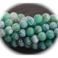 8 perles d'agates craquelées vert des bois  8mm