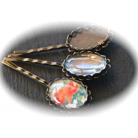 10 supports barrette à cabochon bronze