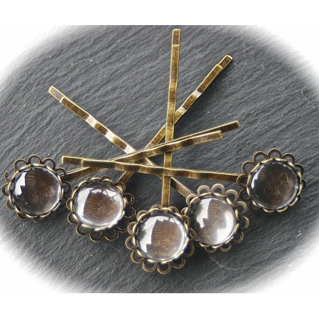 10 supports barrettes fleurs 12MM