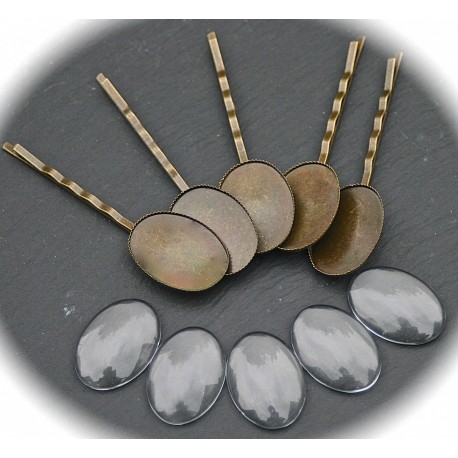 10 supports barrettes  cabochons ovale bronze18x24mm