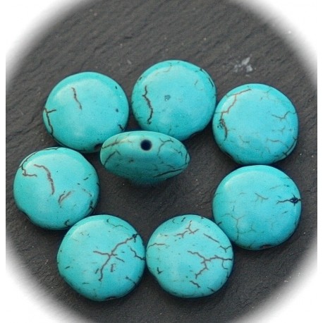 20 perles rondes plate  de turquoise howlite  veinée 12mm diamètre